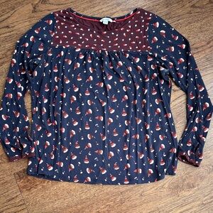 Boden Burgundy and Navy Blouse with Red and White Accents